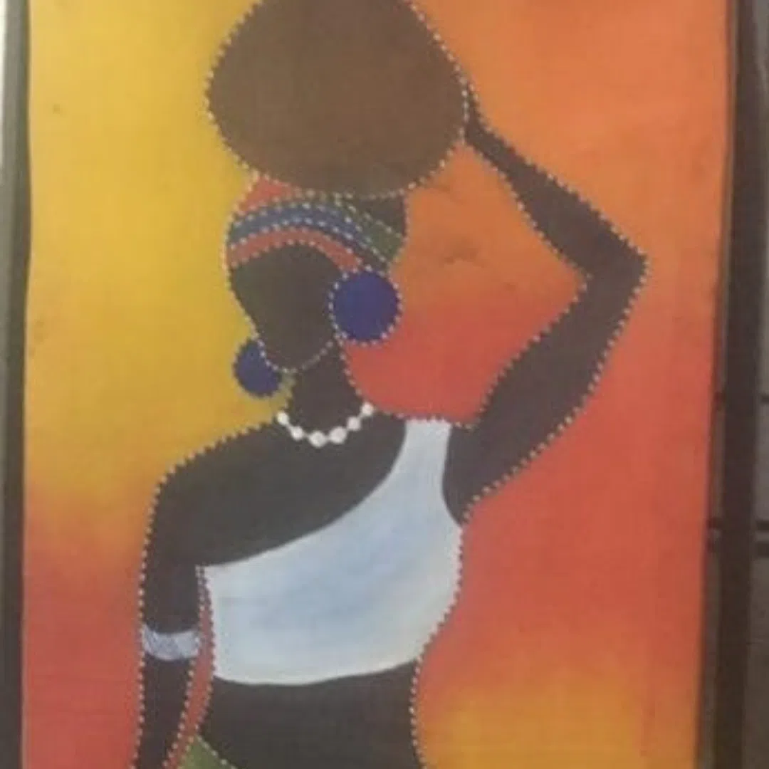 Painting of an African lady carrying a pot on her head